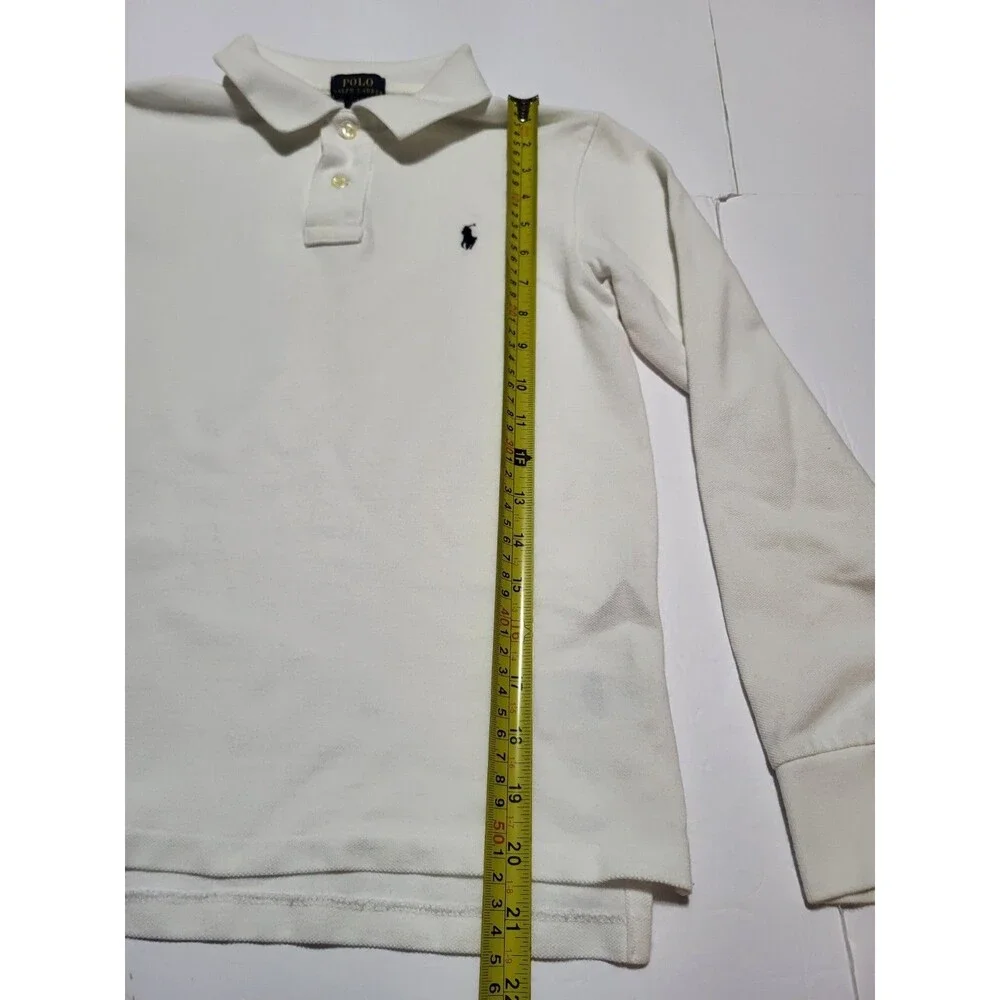 (#L4) Polo Ralph Lauren White Polo Long Sleeve Sz Youth Large (14-16l